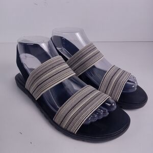 Sorel Ella II Sandals Womens 7.5 Black Cream Striped Two-Strap Elastic Straps